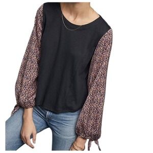 Anthropologie Top Women's XS Long Sleeves Bohemian Relaxed Floral‎ Stretch